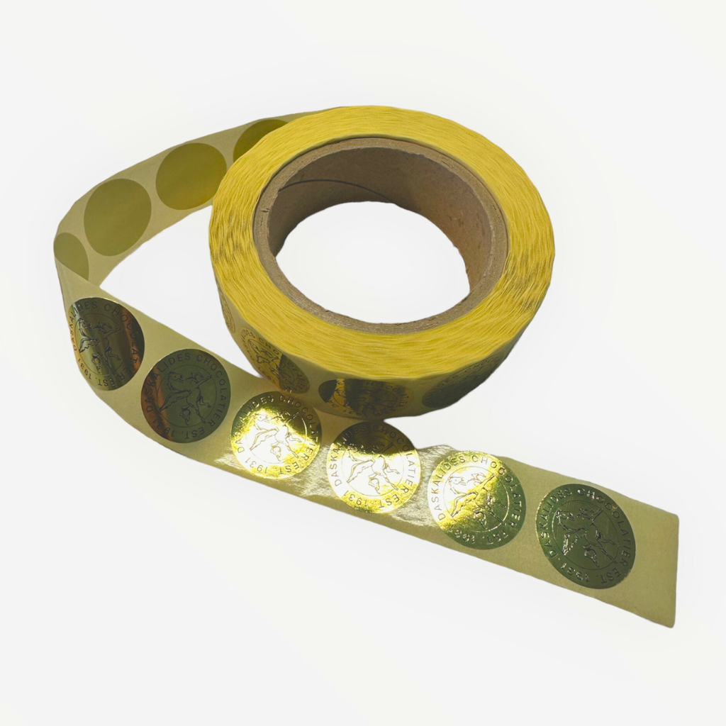 Autocollant rond or Daskalides logo noir (x1000pc)